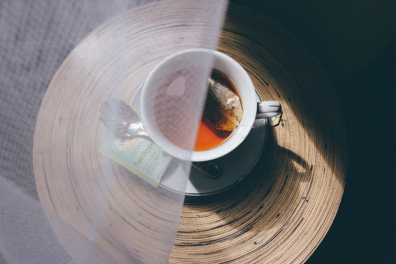 Tea steeping in a white bone china cup. You don't get fancier than that.